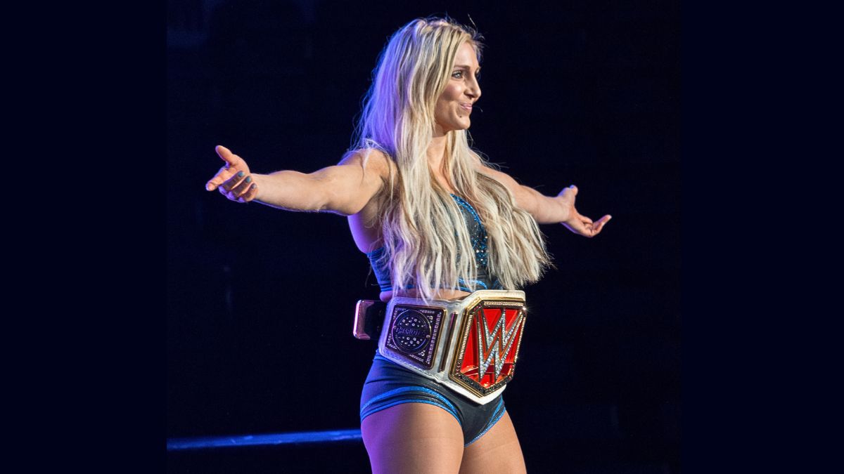 Charlotte Flair celebrating her Royal Rumble 2025 victory.